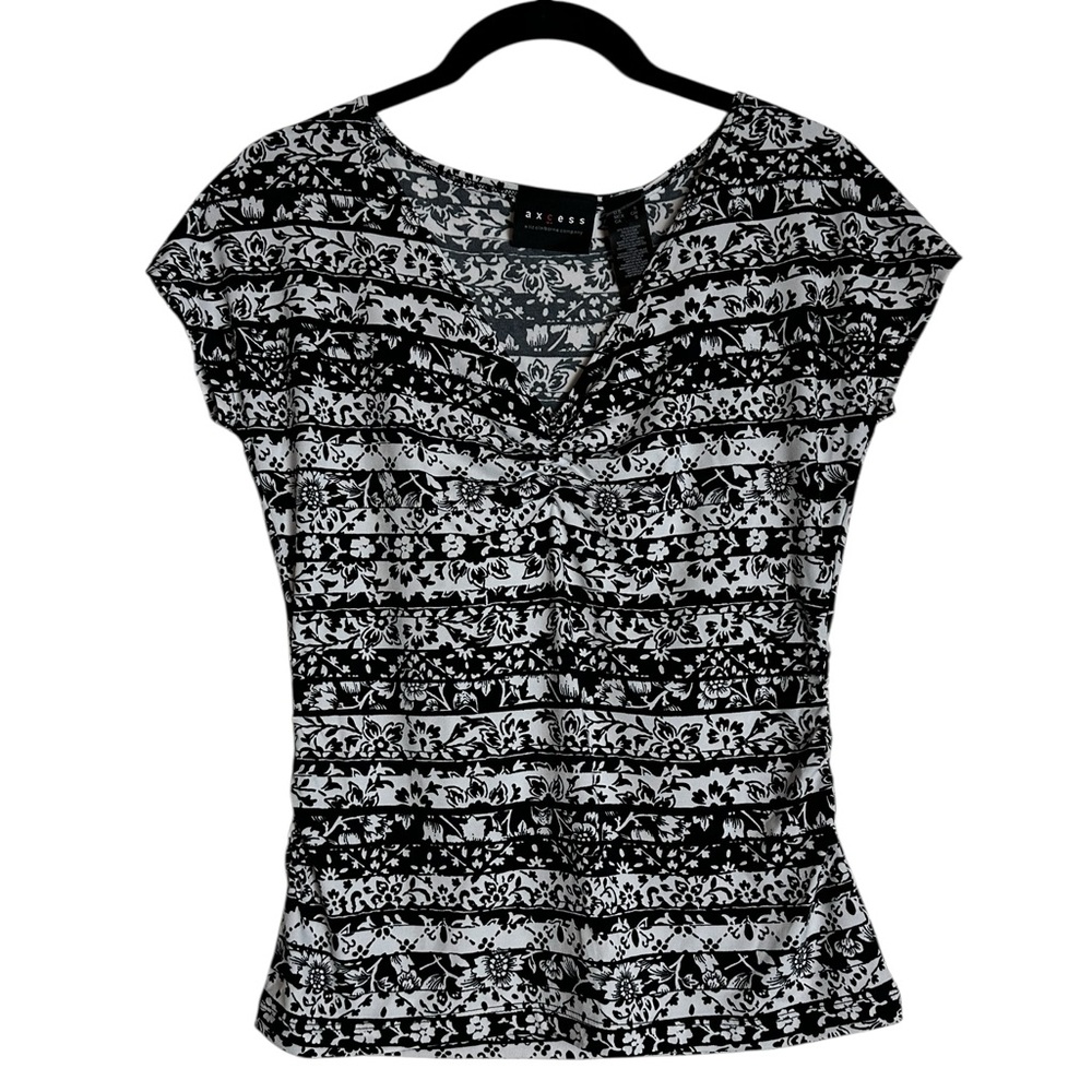 Access Womens Y2K Ruched V-Neck Top Cap Sleeve Floral WhimsiGoth Grunge Size S